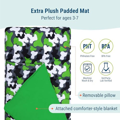 Wildkin Nap Mat with Pillow and Blanket, Preschool Rest Mat - color: 카모 그린