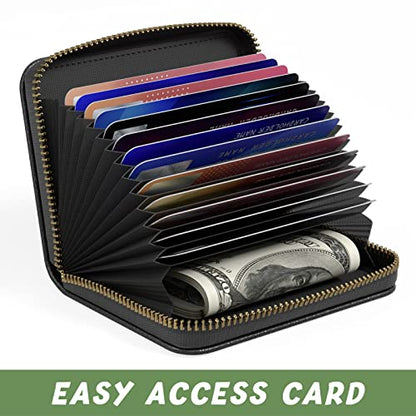 Credit Card Holder for Women, Small RFID Wallet Slim Leather Card Case - color: A-Black, size: Keychain