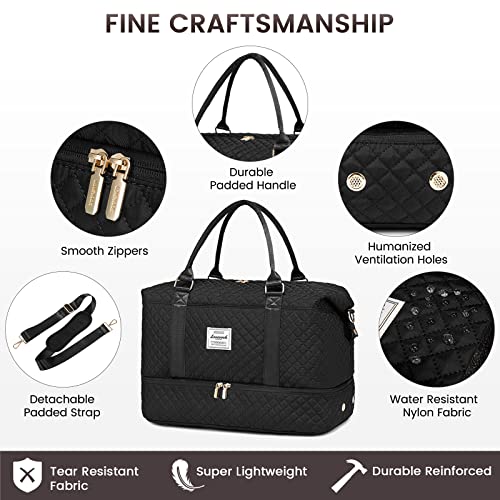 LOVEVOOK Travel Duffle Bag,Weekender Bags for Women with Shoe Compartment - color: Black＆white＆brown-a, size: Large-2 Pcs