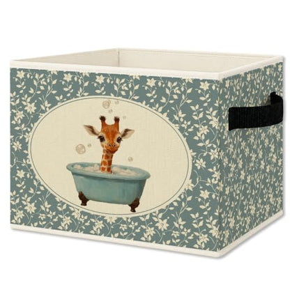 Blue Floral Giraffe Bathroom Storage Bins Box Collapsible Basket - color: Color36