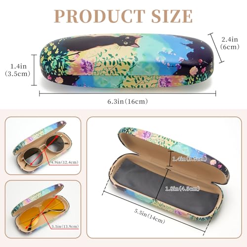 WOZEAH Eyeglasses Case Hard Shell, Protective Glasses Case for Women Men, Portable Eyeglass Holder Box with Cleaning Cloth - color: Cat3