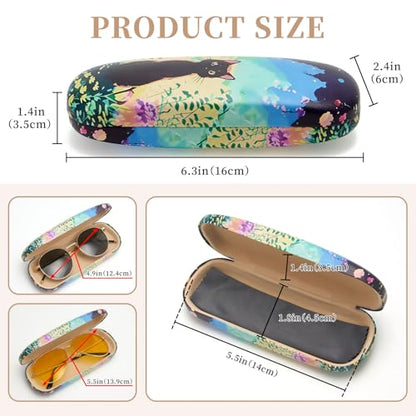 WOZEAH Eyeglasses Case Hard Shell, Protective Glasses Case for Women Men, Portable Eyeglass Holder Box with Cleaning Cloth - color: Cat3