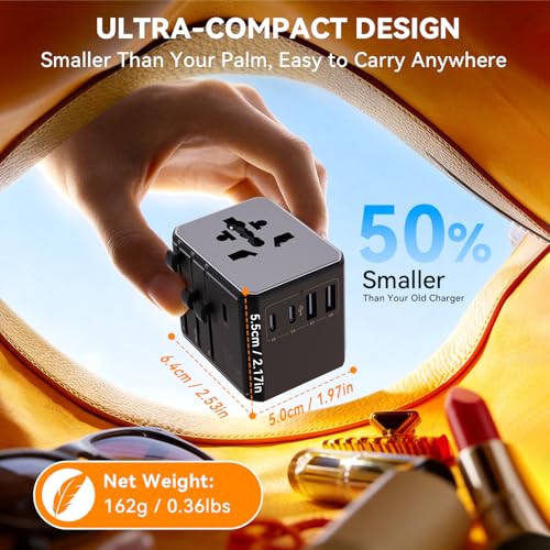 Auxmir Universal Travel Adapter, 45W PD Fast Charging Travel Plug Adapter - color: Black