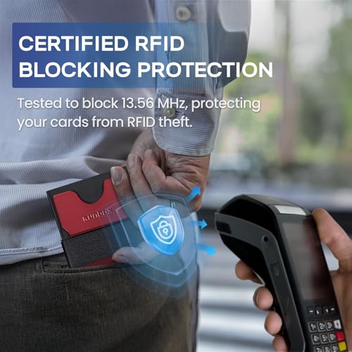 RUNBOX Slim Wallet for Men, RFID Aluminum Pop-Up Card Holder for 12 Cards - color: Matt Red