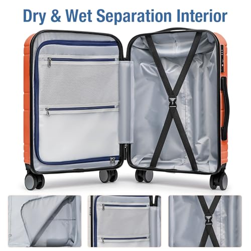 Carry On Luggage 22x14x9 Airline Approved,Hardside Suitcase,20 Inch,Orange - color: Orange