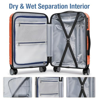 Carry On Luggage 22x14x9 Airline Approved,Hardside Suitcase,20 Inch,Orange - color: Orange