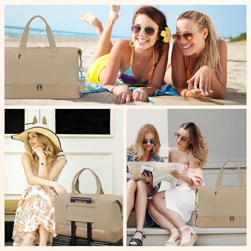 Women's Weekender bag Travel Duffel Bag with Shoe Compartment 21-inch Airline-Approved Carry-On, 2-Piece Overnight Bag Set Personal Item Luggage - color: 1-Khaki