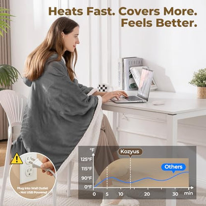 Wearable Heated Shawl Blanket with Hood & Pockets, 56"x63", Light Grey - color: Light Grey, size: 56"x63"
