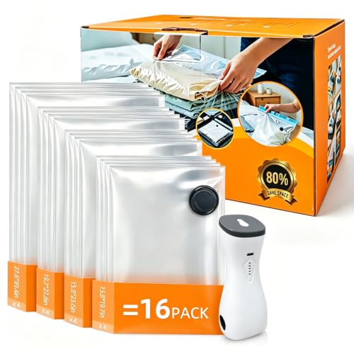 16 Pack Vacuum Storage Bags for Travel with pump Vacuum bags for clothing - size: 16 combo set