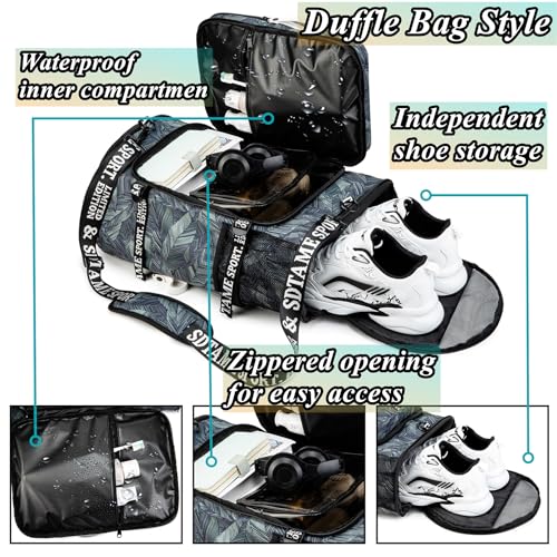 Gym Duffle Bag Backpack,4‑Way Waterproof with Shoe Compartment Travel Laptop - color: Silver