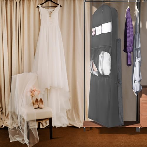 Univivi Portable Bridal Garment Bags for Gowns Long, 72 Inch, Grey - color: Grey