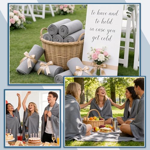 24 Pack Fleece Throw Blankets Bulk 50x60 - Soft Lightweight Blanket Gift for Wedding Guests, Bed Couch Office Chair Pet Travel Home(Gray)