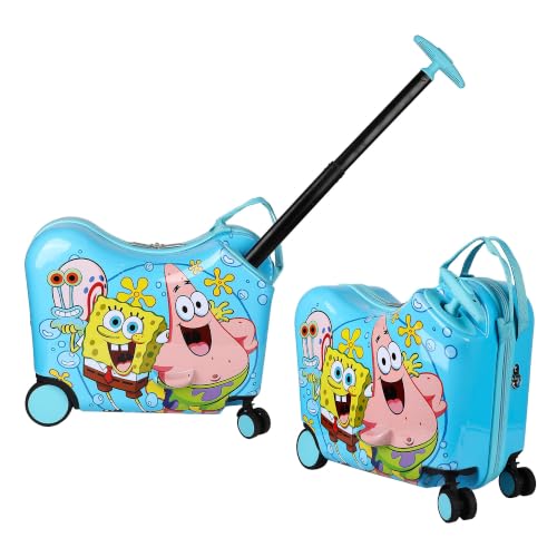 Bioworld Spongebob Squarepants Kids Hardshell 15-Inch Ride-On Suitcase - color: Spongebob Character Print Blue