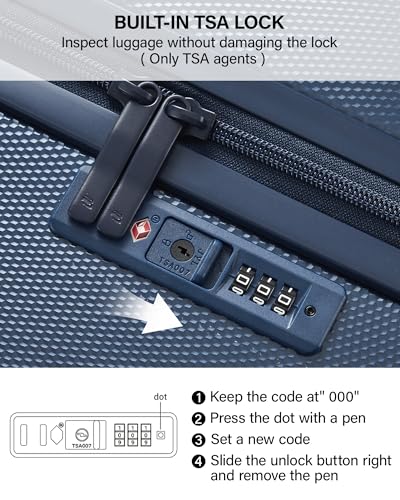 Hanke Upgraded Elite 29 Inch Extra Large Checked Luggage, PC Hard Shell Suitcases with Wheels, TSA Lock, Explosion-Proof Zipper Suitcase for Long Travel Men & Women,Abyssal Blue - color: Abyssal Blue, size: 29 Inch