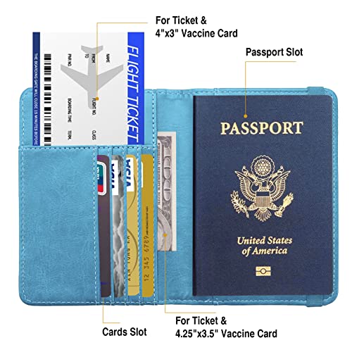 Premium Passport Holder for Travel RFID Blocking Passport Cover Slim - color: Sky Blue