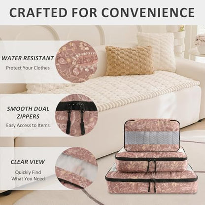 U+U 5 Set Packing Cubes, Travel Organizers with Shoe Bag (Paisley Pattern) - color: Paisley Pattern