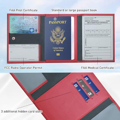 Pilot Wallet Passport Holder: Red Leather Travel Walle - color: Red