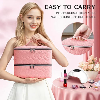 DreamGenius Nail Polish Organizer Bag Holds 42 Bottles, Pink - color: Pink