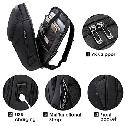 BANGE Business Smart Backpack Waterproof fit 15.6 Inch Laptop Backpack with USB Charging Port,Travel Durable Backpack - color: Black, size: Large