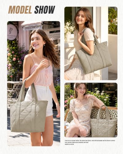 suradar Puffy Tote Bag for Women with Laptop Compartment Handbags - color: A2-khaki