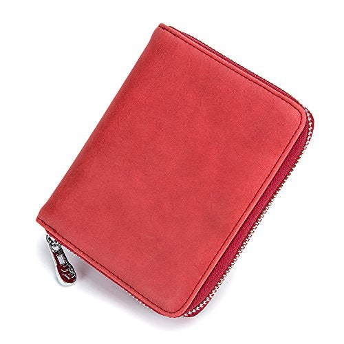 boshiho RFID Blocking 24 Slot Credit Card Holder Wallet Real Leather Multi Card Organizer Wallet with Zipper - color: red