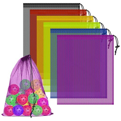 6 Pack Mesh Drawstring Bags with Lock, 14x17 for Gym, Beach, Laundry - color: Multicolor
