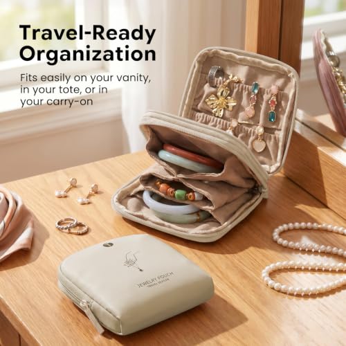 Double-Layer Travel Jewelry Pouch for Bangle, Necklaces, Rings (Beige) - color: Beige