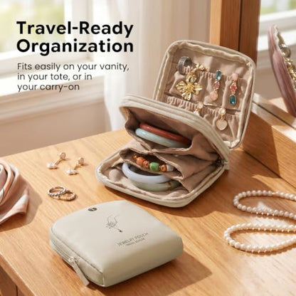 Double-Layer Travel Jewelry Pouch for Bangle, Necklaces, Rings (Beige) - color: Beige