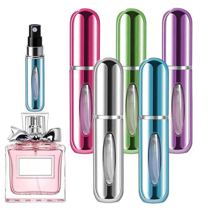 5 Pack Travel Perfume Bottle Refillable with View Window, 5ml Mini Spray Bottles for Perfume, Leak Proof Empty Atomizer Set（Light Blue，Bright Silver,Rose Red,Bright Green,Bright Purple） - color: Light Blue,Bright Silver,Rose Red,Bright Green,Bright Purple