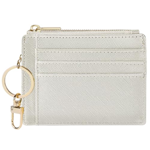 Sodsay Card Case Slim Front Pocket Wallet for Women Credit Card Holder with Keychain | Slim, Credit Card Holder, Front Pocket, with Keychain - color: CH Silverish Gold