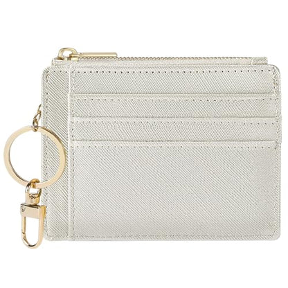 Sodsay Card Case Slim Front Pocket Wallet for Women Credit Card Holder with Keychain | Slim, Credit Card Holder, Front Pocket, with Keychain - color: CH Silverish Gold