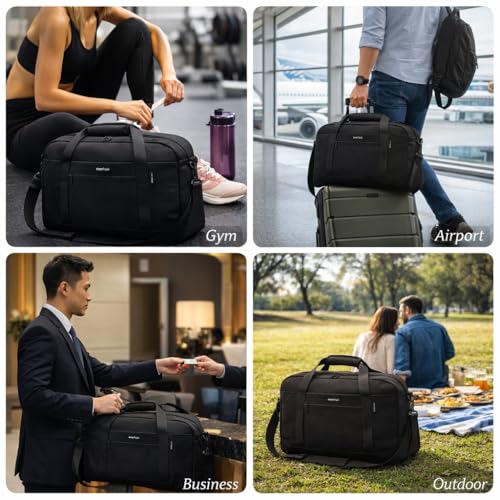 ECOHUB For Spirit Airlines Personal Item Bag 18x14x8 Travel Duffel Bags with Laptop Compartment & Shoe Bag Underseat Carry on Handbag with Wet Pocket, 30L (Black) - size: 18 inch underseat