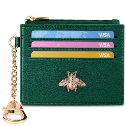 SEAVILIA Credit Card Holder Small Keychain Wallet for Women RFID Blocking - color: Litchi Green