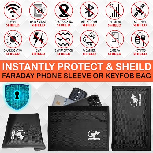 Gecko Travel Tech Faraday Bag Anti-Tracking GPS RFID Car Key Signal Blocker Wallet Shielding Pouch Protective Case for Cell Phone Car Key FOB, Data Privacy, Electronic Device Security (BLACK - NYLON) - color: BLACK - NYLON