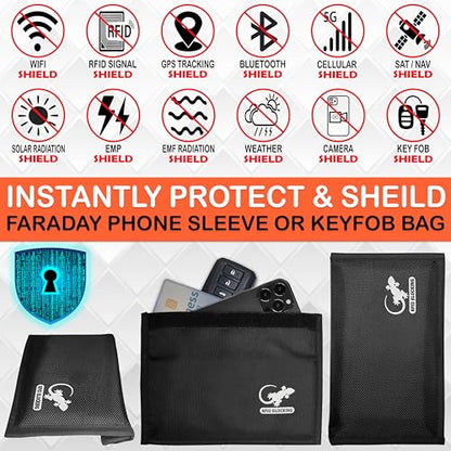 Gecko Travel Tech Faraday Bag Anti-Tracking GPS RFID Car Key Signal Blocker Wallet Shielding Pouch Protective Case for Cell Phone Car Key FOB, Data Privacy, Electronic Device Security (BLACK - NYLON) - color: BLACK - NYLON