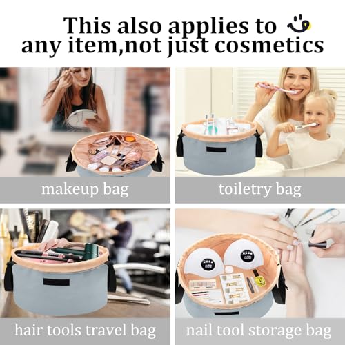 Large Flat Open Makeup Bag,Lay Drawstring Cosmetic Bag Travel Toiletry Bag (Greyish Blue) - color: Greyish Blue