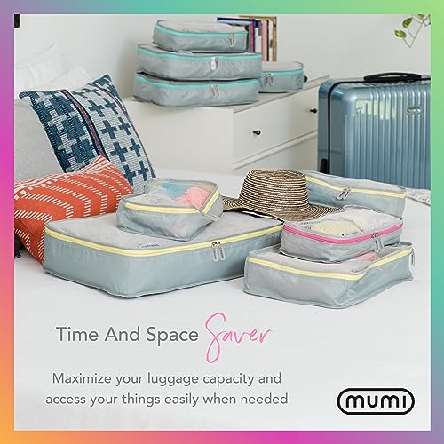 MUMI Packing Cubes Set of 5 - Mesh-Top Luggage Organizers, Blue - color: Blue