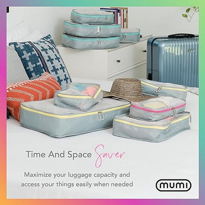 MUMI Packing Cubes Set of 5 - Mesh-Top Luggage Organizers, Gray - color: Grey
