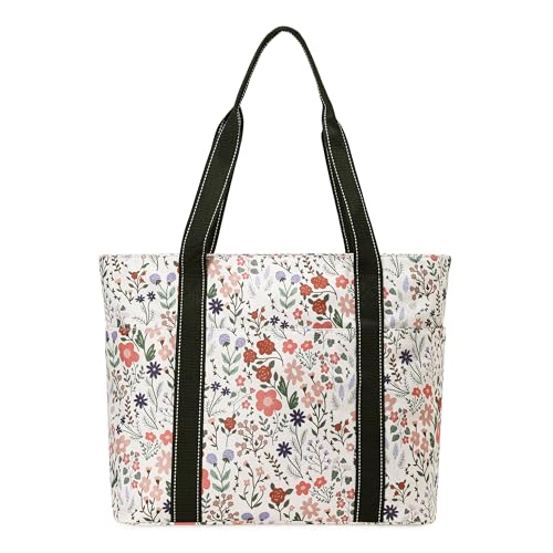 Tote Bag for Women with LaptopCompartment & Cup Holder - color: Pastel Flowers
