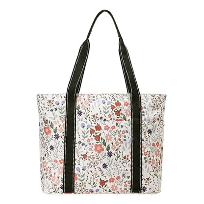 Tote Bag for Women with LaptopCompartment & Cup Holder - color: Pastel Flowers