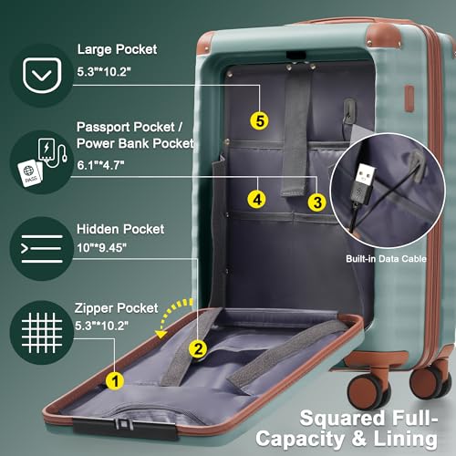 Merax Luggage Sets 3 Piece Top Open,Hardside Lightweight Carry on Suitcase - color: Blue Green, style: Luggage Set With Top Open 20