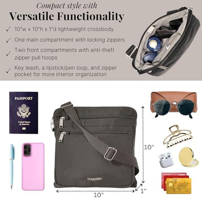 Baggallini Securtex Anti-Theft Large Crossbody - color: Charcoal