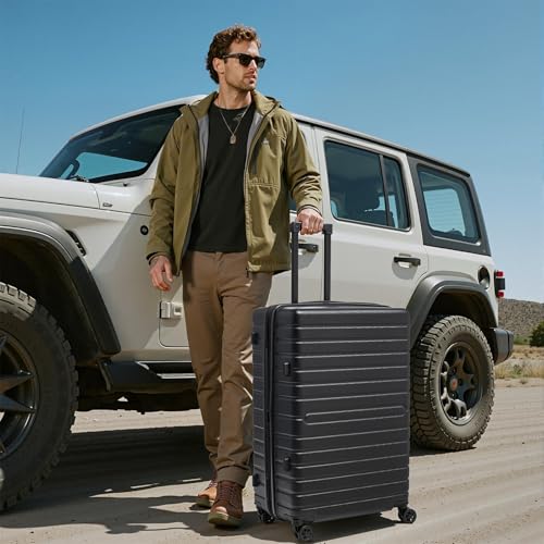 Eeeza Luggage Sets 5 Piece,Hardside Expandable Durable Luggage,21"/25"/30" - color: Black