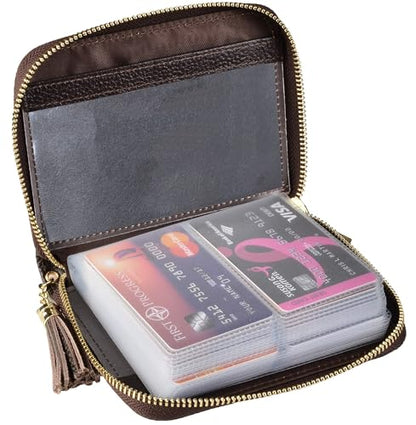 Easyoulife Womens Credit Card Holder Wallet Zip Leather Card Case RFID Blocking (Coffee) - color: Coffee