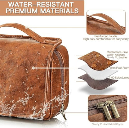 Elviros Hanging Toiletry Bag for Men PU Leather Shaving Dopp Kit (Brown) - color: Brown, size: 1 Pack