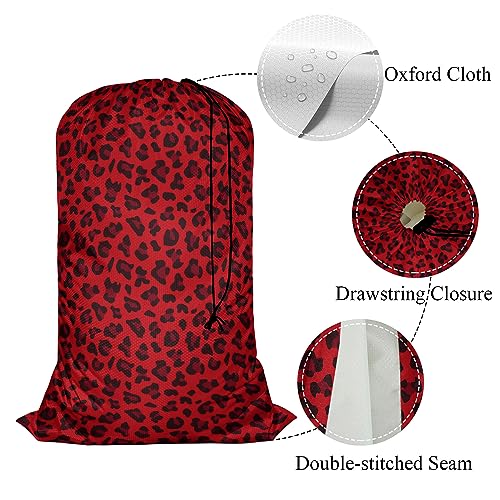 Swono Red Leopard Pattern Laundry Bag Large Heavy Duty Laundry Backpack with Adjustable Drawstring Closure Animal Print Panther Wildlife Laundry Hamper for Traveling Dirty Clothes Organizer - color: Red Leopard Pattern