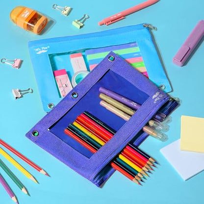 Mr. Pen- Pencil Pouch for 3 Ring Binder, 2 Pack, 10"x6.75", Smooth Zipper - color: Blue Shades, size: 2 Pack