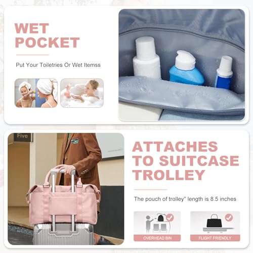 Travel Duffel Bags for Women,Carry-On Weekender Overnight Bag - color: Pink, size: Extra Large