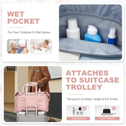 Travel Duffel Bags for Women,Carry-On Weekender Overnight Bag - color: Pink, size: Extra Large