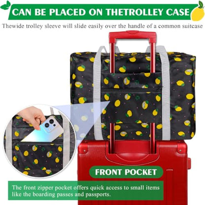 Travel Bag Carry on Duffel Bag Foldable Luggage Spirit Airlines Personal Item Bag Sports Gym Bags Weekender Overnight Bag Nylon Travel Duffel for Women (Lemon) - color: Black